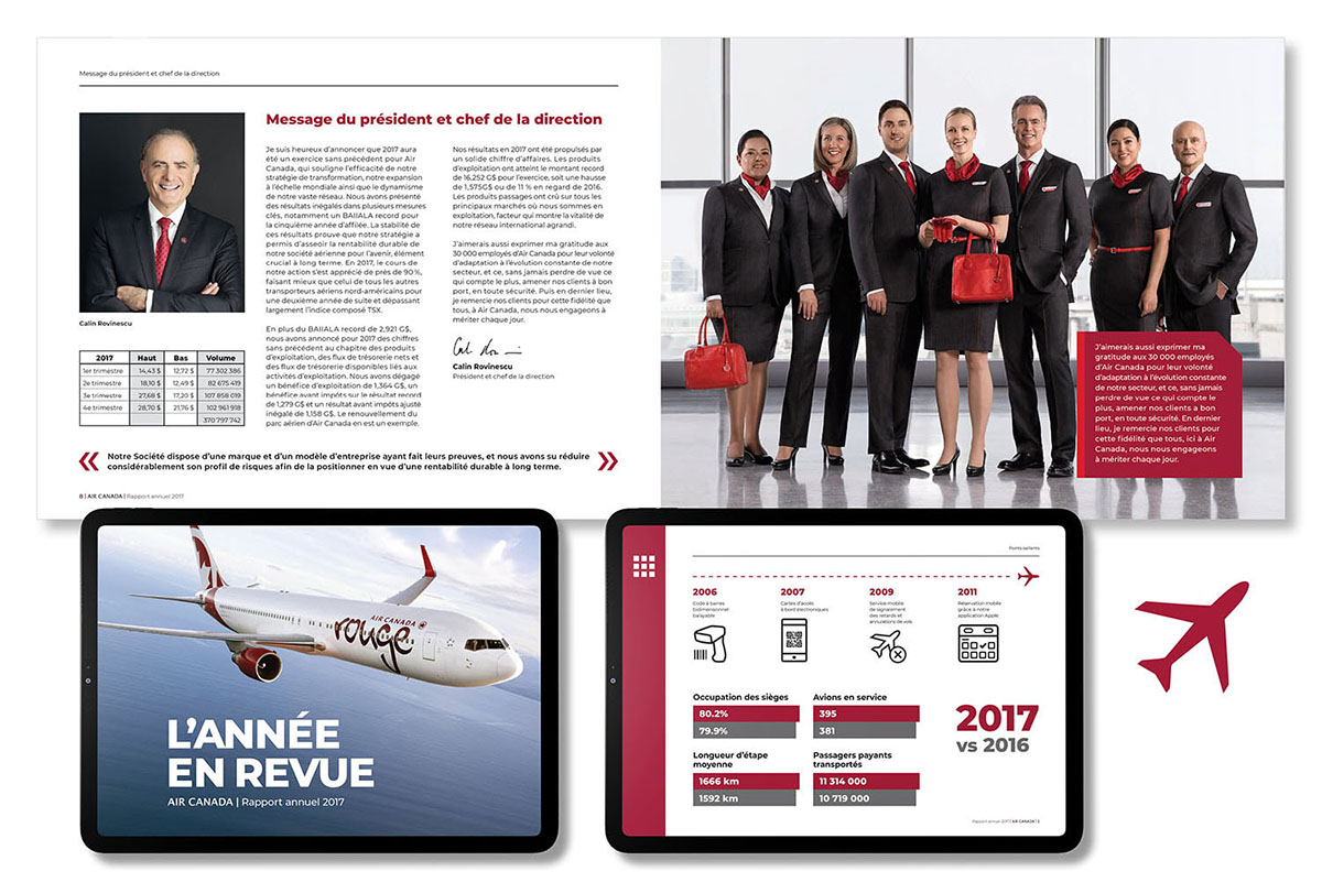 Picture of the Air Canada annual report, in both paper and digital formats